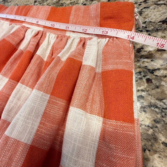 Pepaloves plaid linen blend mini skirt orange & white pockets SZ SM - Picture 8 of 11